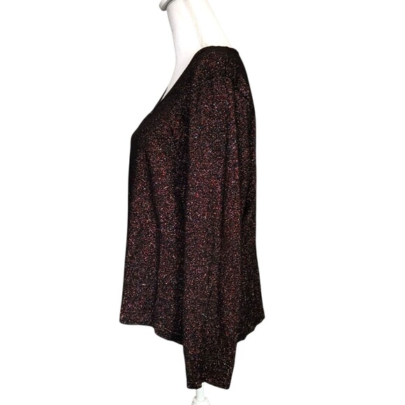 Laura Ashley Blouse Long Sleeve Multi Color Sparkle on Black Size Large Holidays - Picture 4 of 7